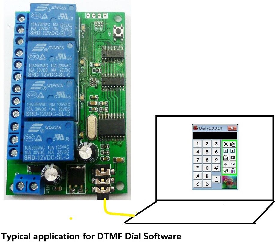 AD22B04 12V 4ch MT8870 DTMF Tone Signal Decoder Relay Phone Remote Control PLC