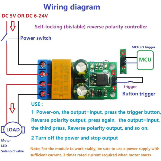 DR55B01 DC 5-24V 2A Self-locking bistable Reverse Polarity Switch Controller Relay Board