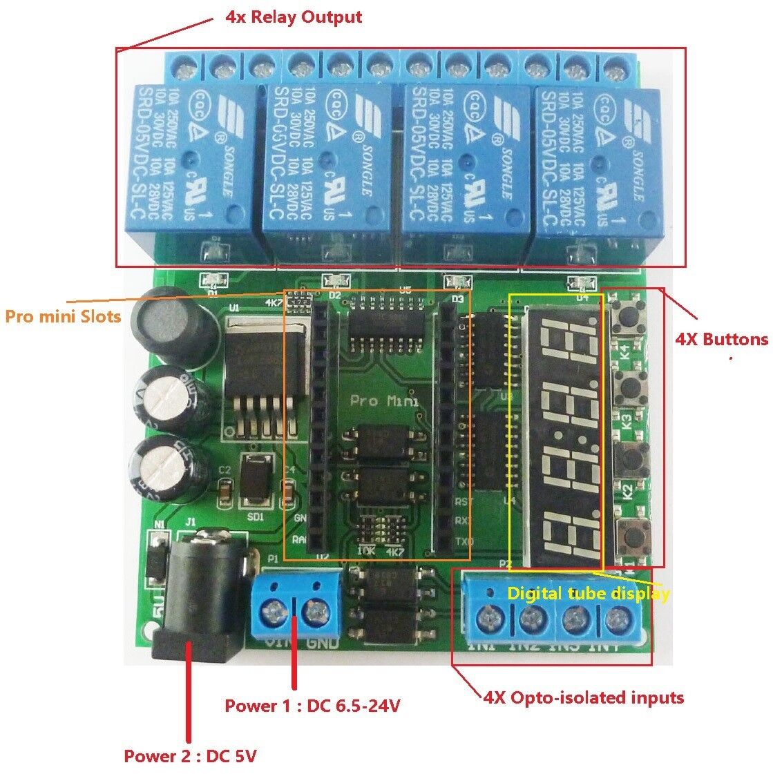 IO22C04 4CH 4 Bit LED Pro mini PLC for Arduino Cycle Delay Time Switch Control
