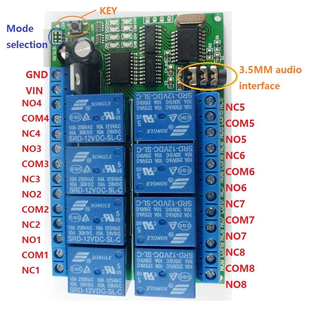 AD22A08 12VDC 8ch MT8870 DTMF Tone Signal Decoder Relay Phone Remote Control Swi
