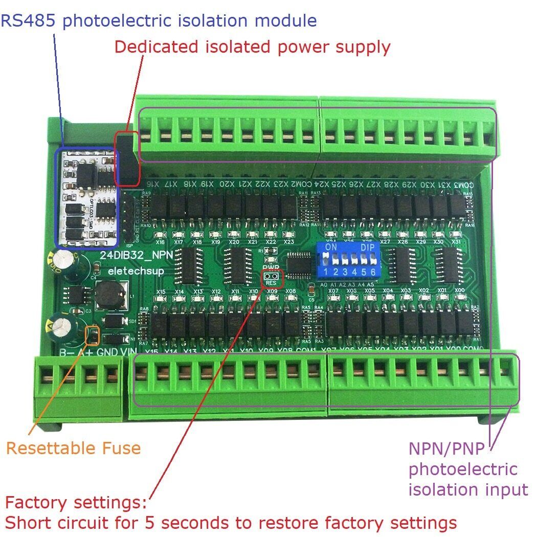 24DIA16 16/32/48CH DI NPN PNP Digital Switch PLC IO Expansion 3000VDC Optical