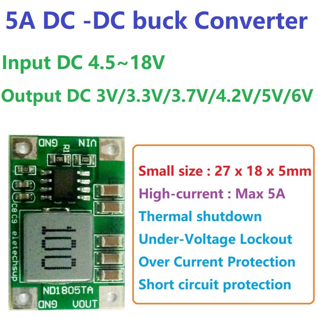 ND1805TA 10x 5A DCDC Converter Step-Down Buck Module 4.5-18V to 3V 3.3V 3.7V 4.2V 5V 6V