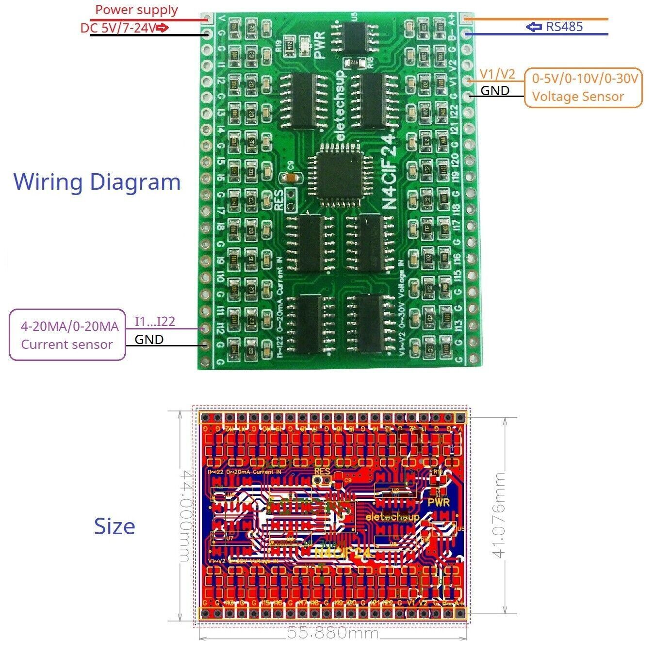 N4CID08 N4CIE16 N4CIF24 DC5V8-24AI Current Voltage Analog Collector RS485 Industrial Measurement Sensing