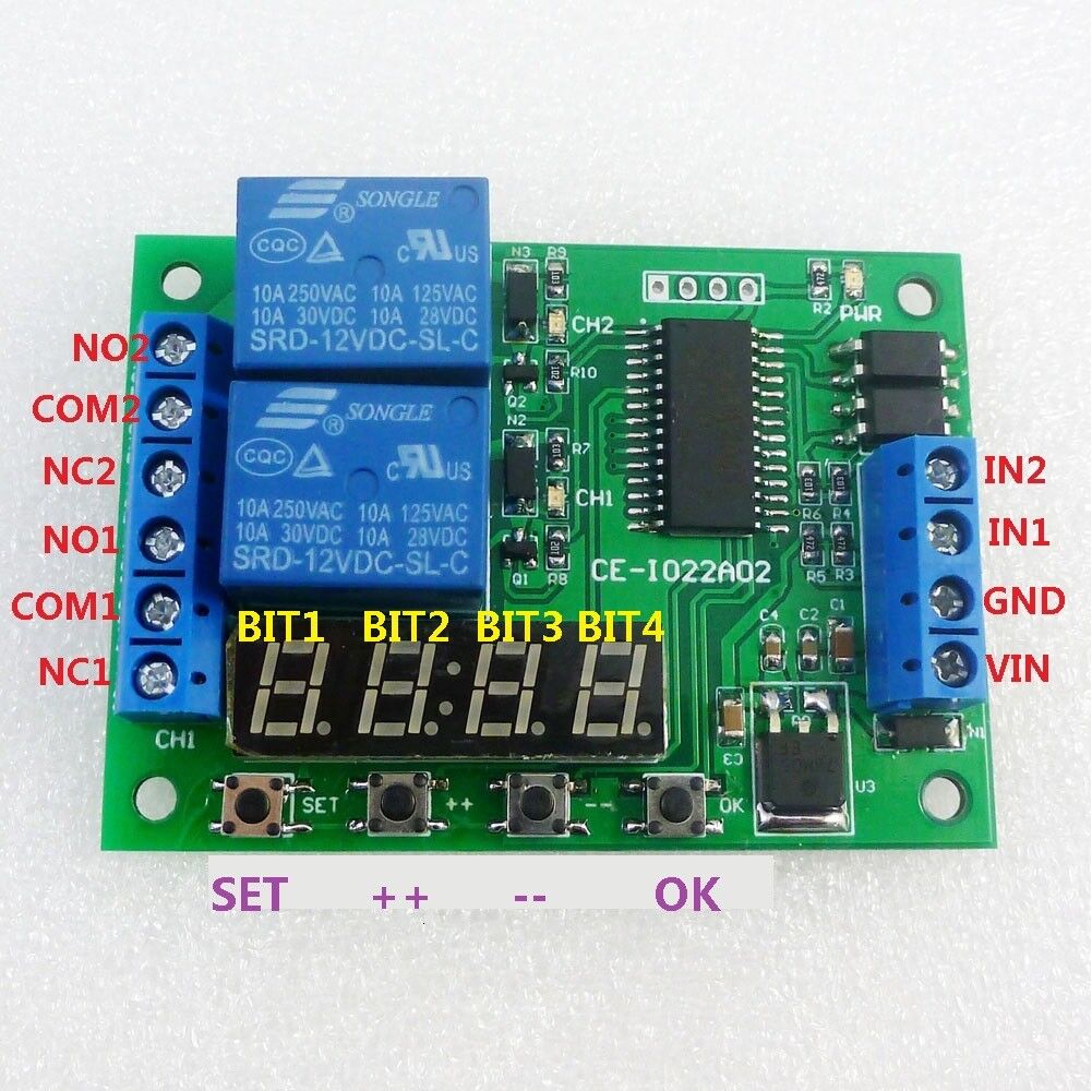 IO22A02 12V 2Ch multi-function Delay Relay Timer Control Switch LED PLC Home Lamp Motor