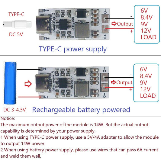DDTC11UC 3.5A USB C TYPE-C to DC 6V 8.4V 9V 12V Step-Up DC-DC Boost Converter Power Suppl