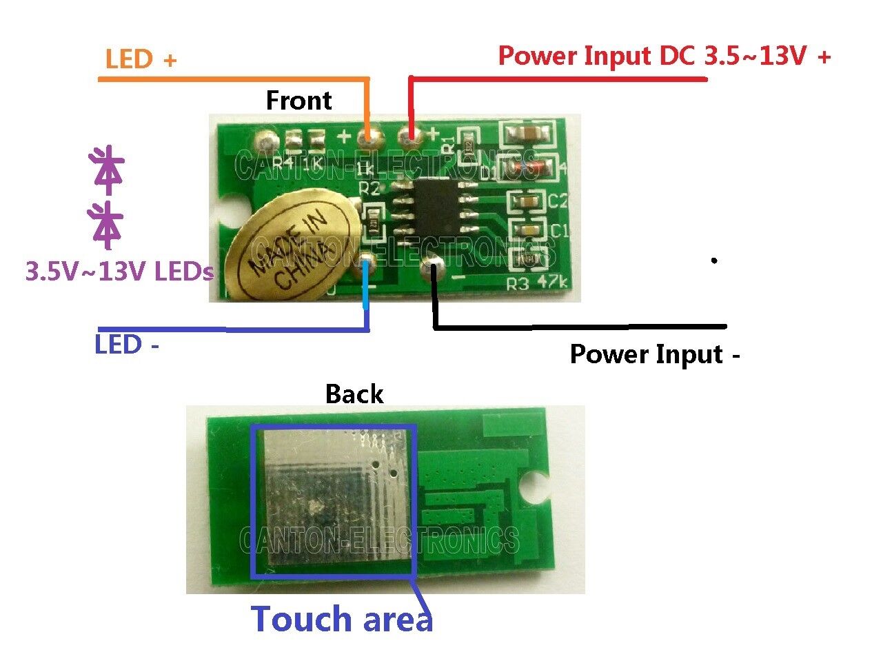 DC 1.2W White LED light or 1x 3.5-5V 2A Touch Switch LED Driver Controller