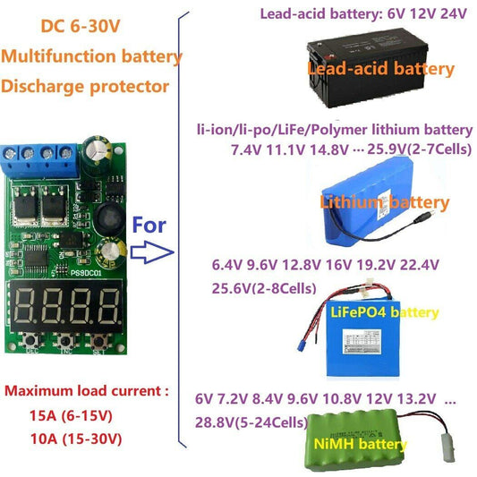 PS9DC01 10A DC 6-30V Battery Discharge Multipurpose Protector Module for Lead-acid UPS