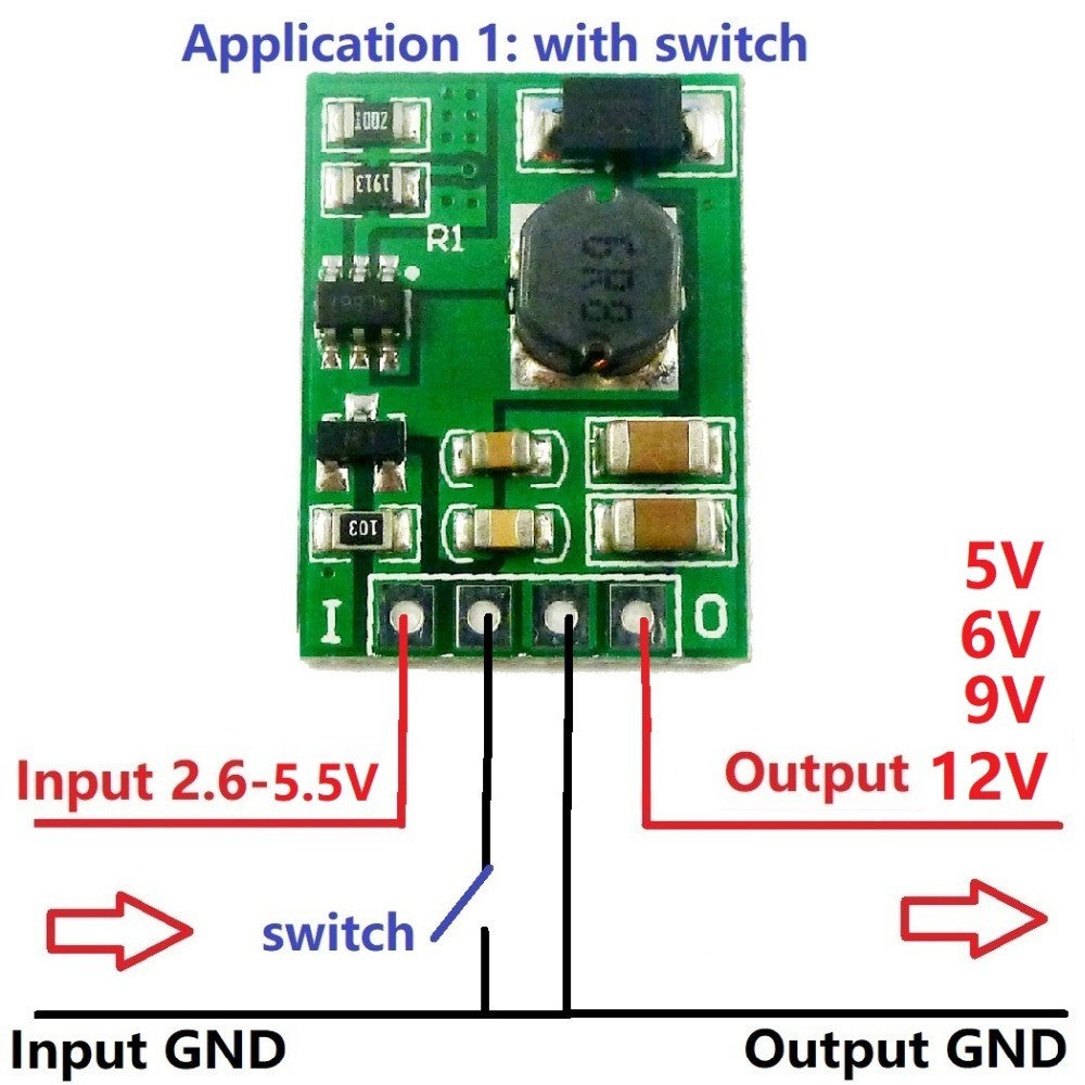 DDEN12MA with Enable ON/OFF DC-DC 3V 3.3V 3.7V 4.2V 5V to 5V 6V 9V 12V Step-up