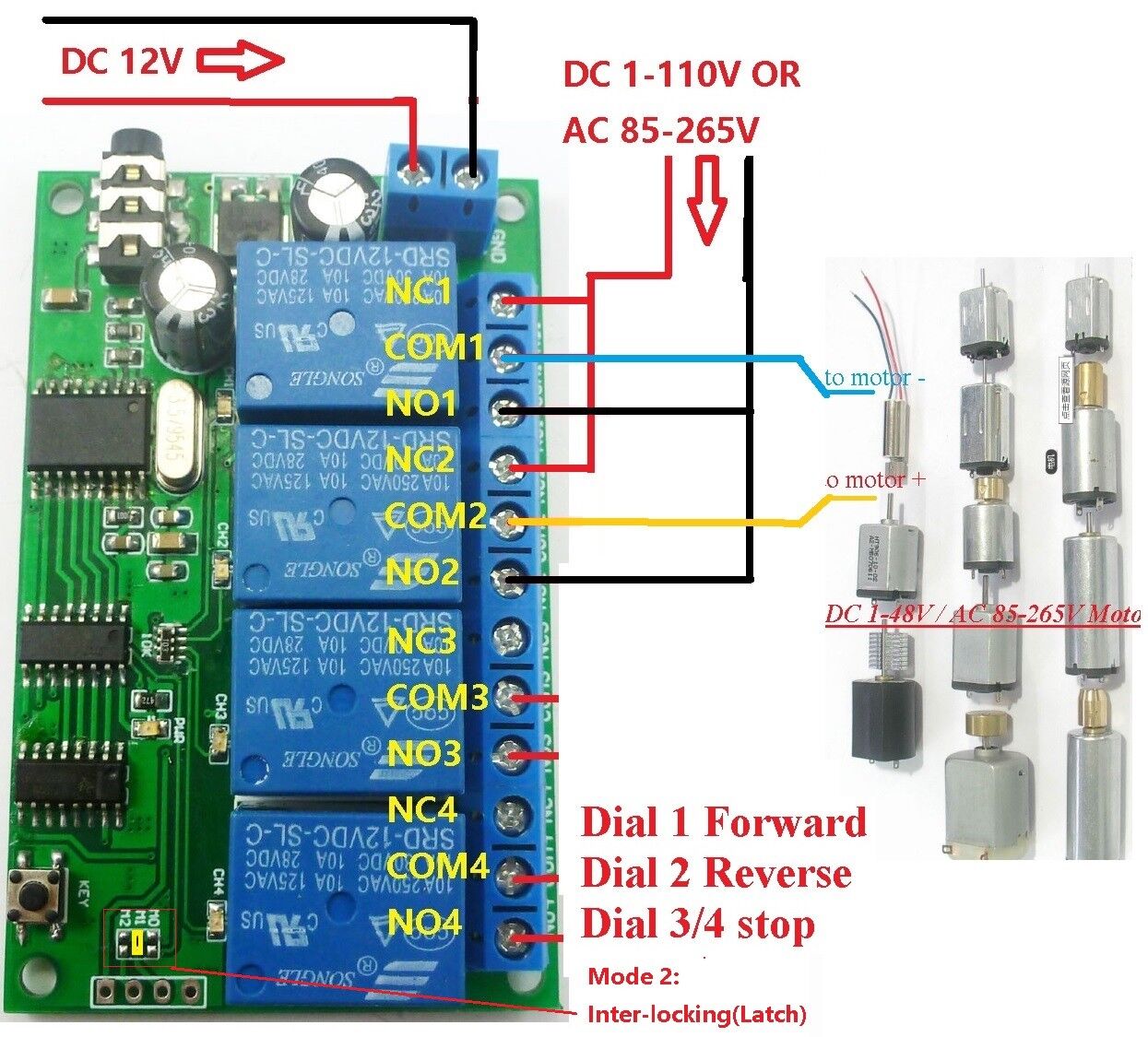 AD22B04 12V 4ch MT8870 DTMF Tone Signal Decoder Relay Phone Remote Control PLC