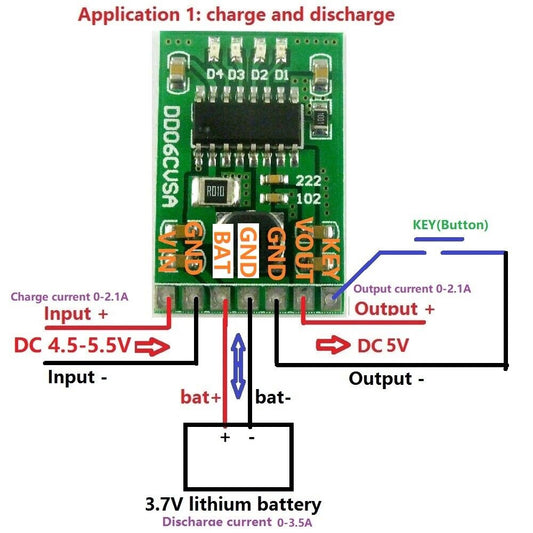 DD06CVSA 5V/2A Charge/Discharge/Boost/Protection 3.7V 4.2V Battery DC-DC Diy Module
