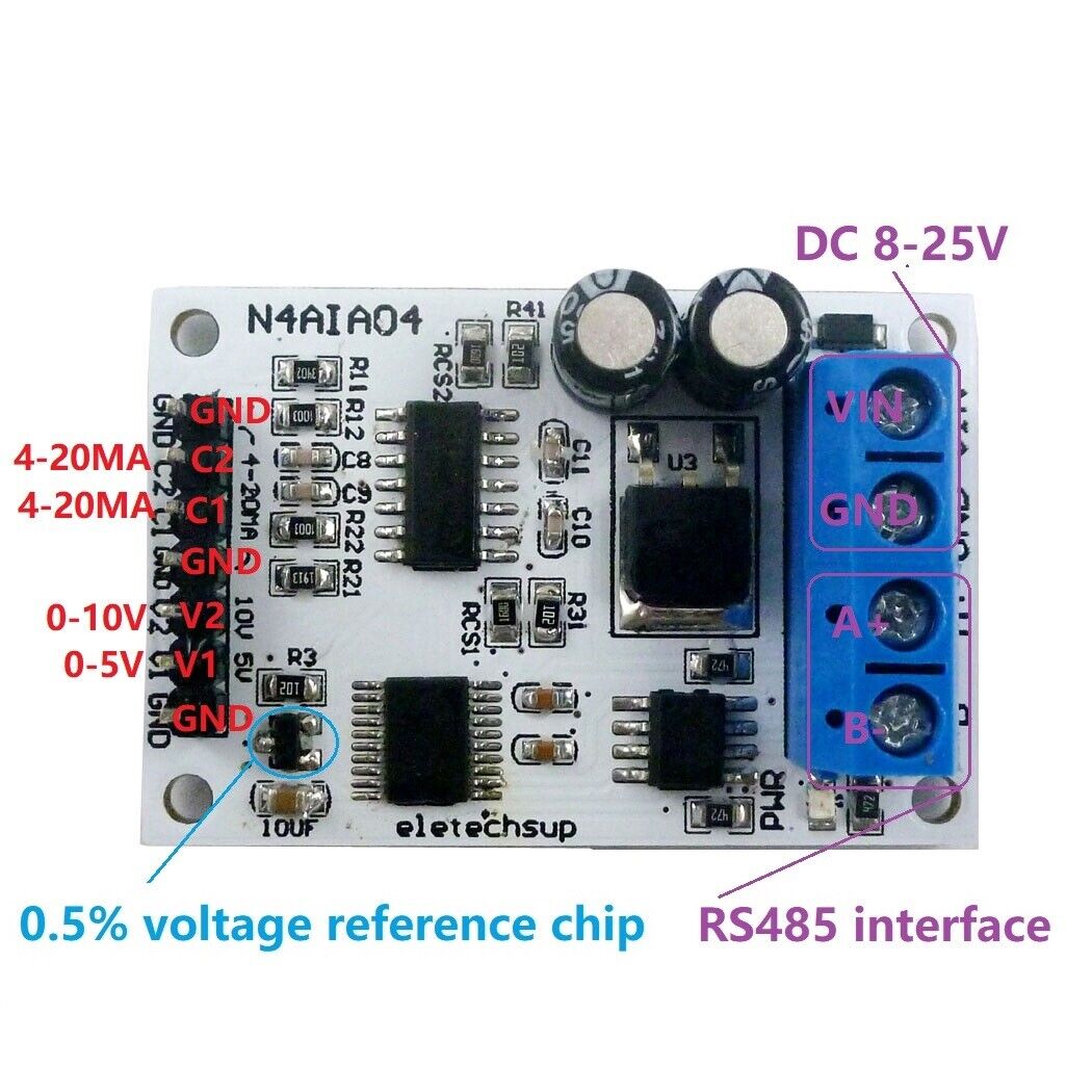 N4AIA04 DC 12V 4-20mA 0-5V 0-10V Voltage Signal Acquisition RS485 Modbus RTU Module