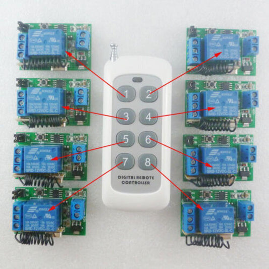 CE033A 12V 1CH 433mhz Delay Relay Receiver Pt2262 Module 8Buttons EV1527 Remote Control