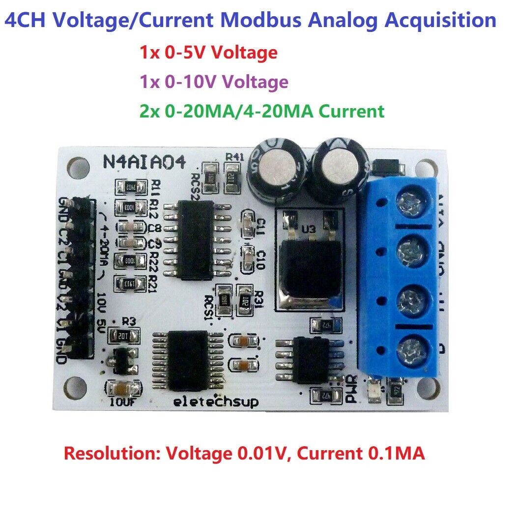 N4AIA04 DC 12V 4-20mA 0-5V 0-10V Voltage Signal Acquisition RS485 Modbus RTU Module