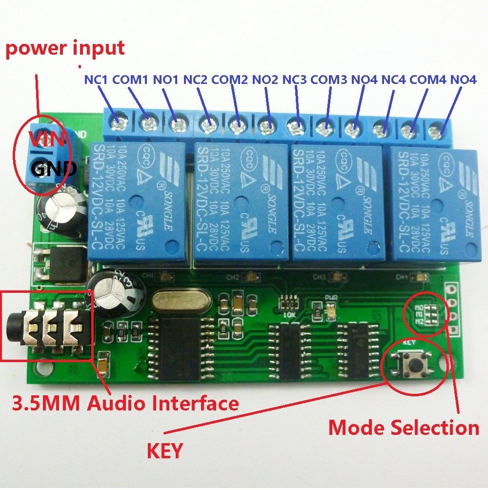 AD22B04 12V 4ch MT8870 DTMF Tone Signal Decoder Relay Phone Remote Control PLC