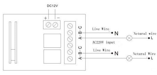 AK019 2 Switch EV1527 Encoder Keyfob 2 Ways Relay Receiver Controller 433.92MHZ DC12V