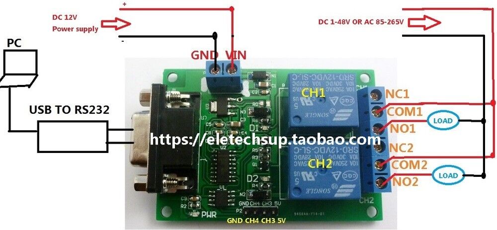 TB351 YC065 4Ch PC RS232 Relay Board UART COM Serial Ports Control Intelligent switch motor