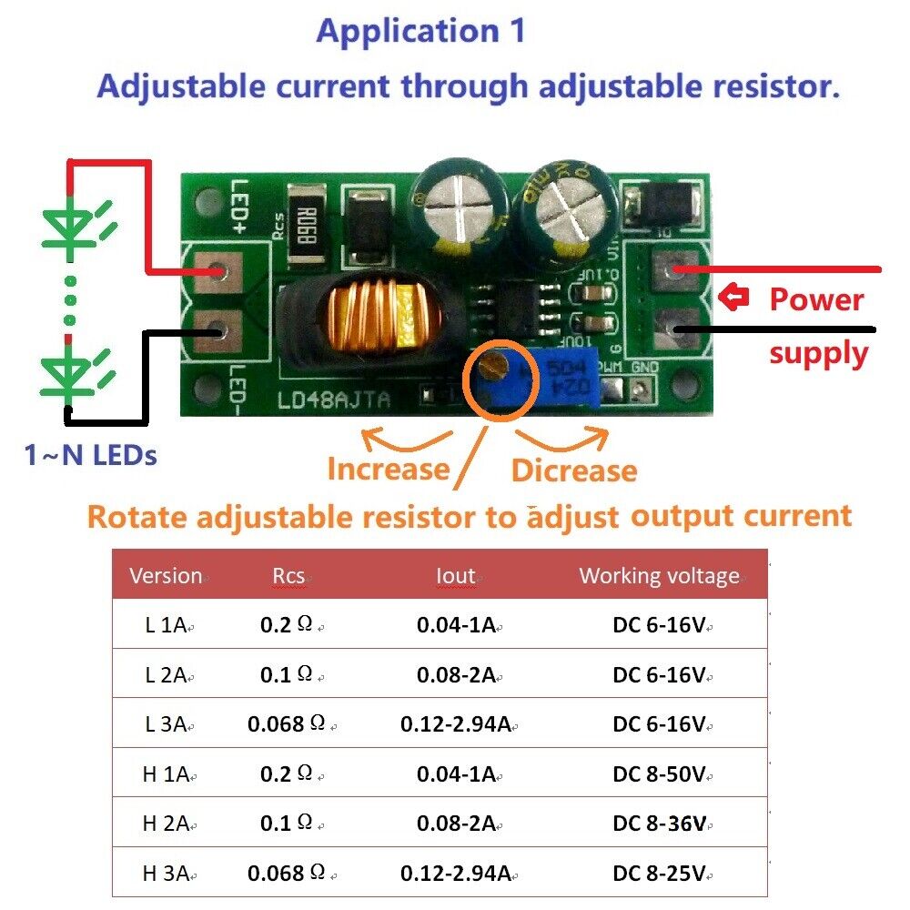 72W 2A DC 8-36V Adjustable Constant Current High Brightness LED Driver PWM