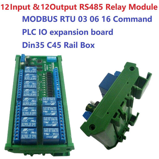 N4D8C12 12ch Digital IO UART RS485 Relay Module Modbus RTU DIN35 C45 Rail Box PLC PTZ