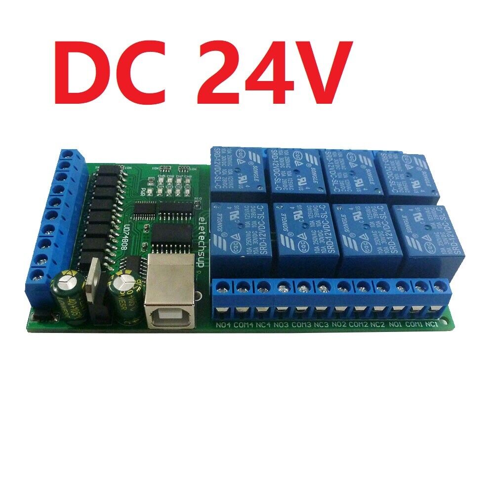 UD74B08 DC 12V 24V 8ch IO Digital Collector USB COM Serial Port UART Relay