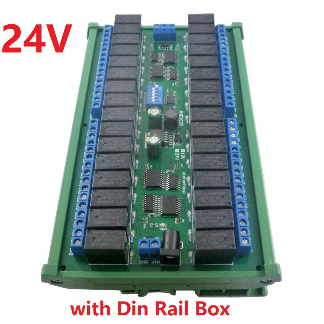 R4D3C32 Eletechsup DC 12V 24V 32Ch Modbus RTU RS485 Bus Relay UART Serial port DIN35 Rail