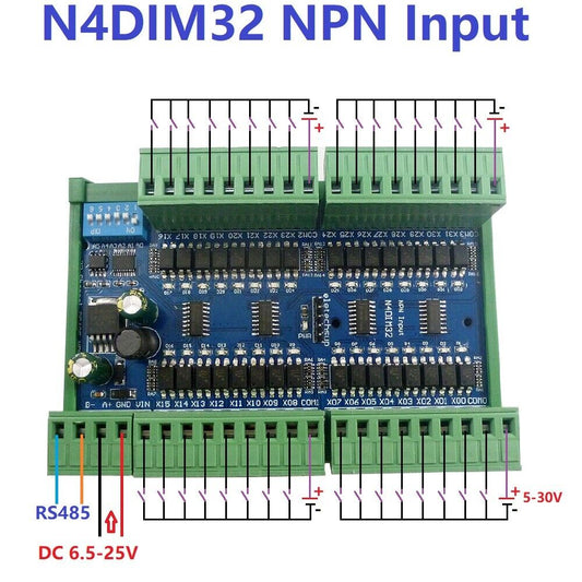 N4DIM32 N4DIH32 DC 12V 24V 32Ch PNP NPN Input RS485 Modbus RTU PLC IO Switch Digital Collector