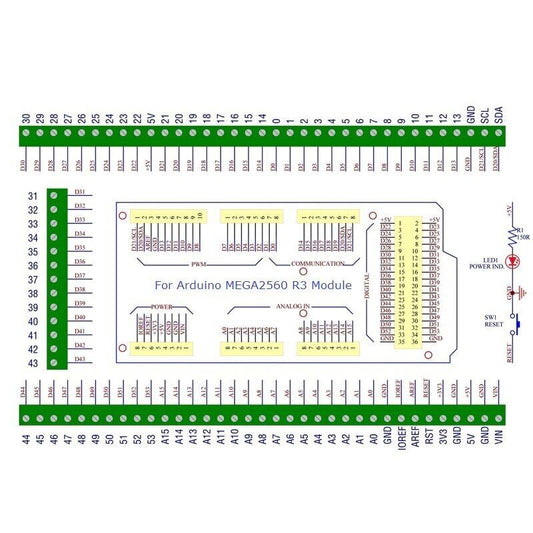DNMEGA1 DIN Rail Mount Screw Terminal Block Adapter Module for Arduno MEGA2560 R3