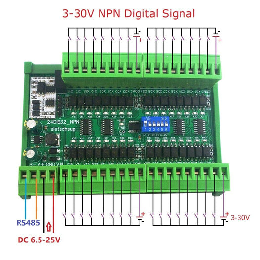 24DIC48 48CH DI NPN Digital Switch RS485 PLC IO Expand 3000VDC Photoelectronic I