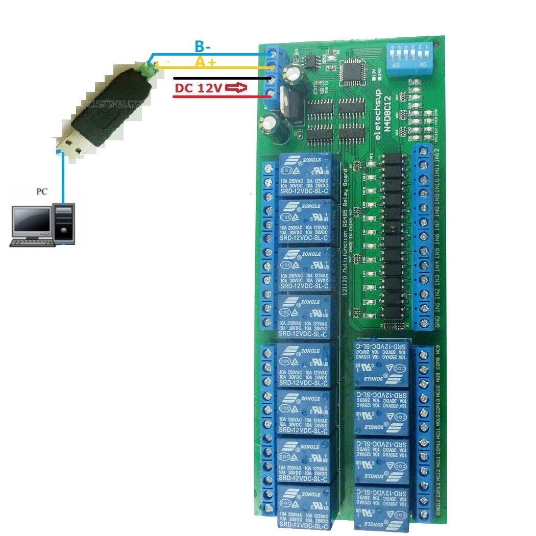 N4D8C12 12ch Digital IO UART RS485 Relay Module Modbus RTU DIN35 C45 Rail Box PLC PTZ