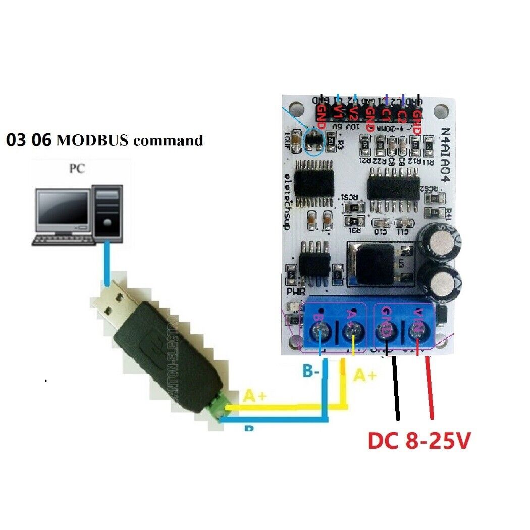 N4AIA04 DC 12V 4-20mA 0-5V 0-10V Voltage Signal Acquisition RS485 Modbus RTU Module