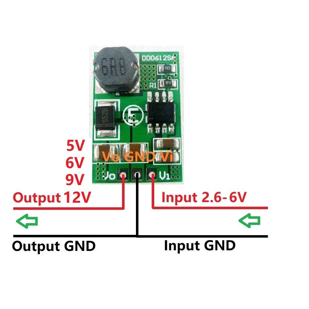 DD0612SA 3.5A DC-DC Step-up Boost Voltage Converter 3V 3.3V 3.7V to 5V 6V 9V 12V