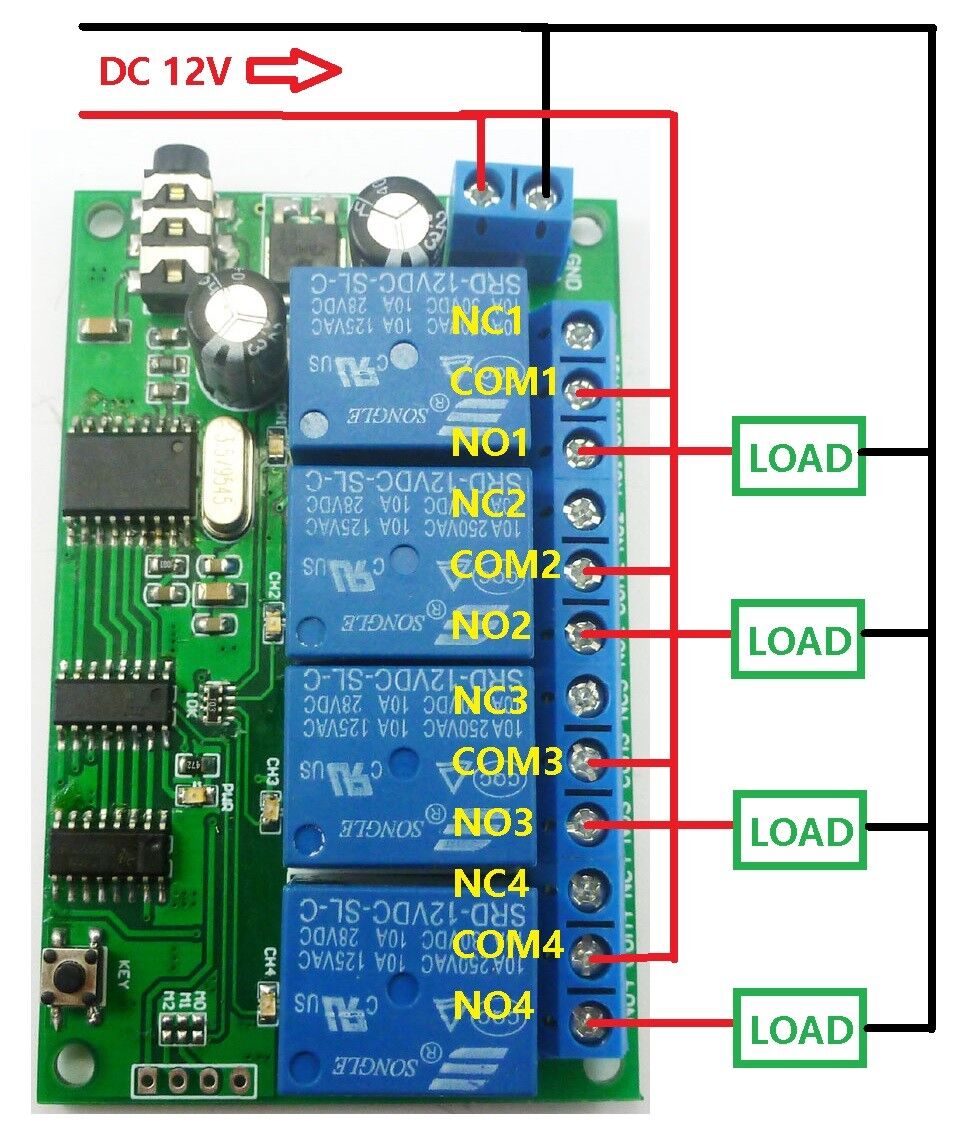 AD22B04 12V 4ch MT8870 DTMF Tone Signal Decoder Relay Phone Remote Control PLC