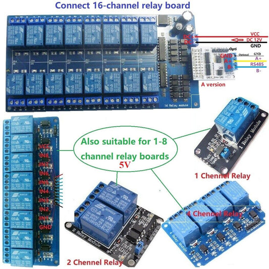 R413E16 RS485 Relay 16ch Multifunction NPN PNP IO Control Core Board Modbus Rtu Module