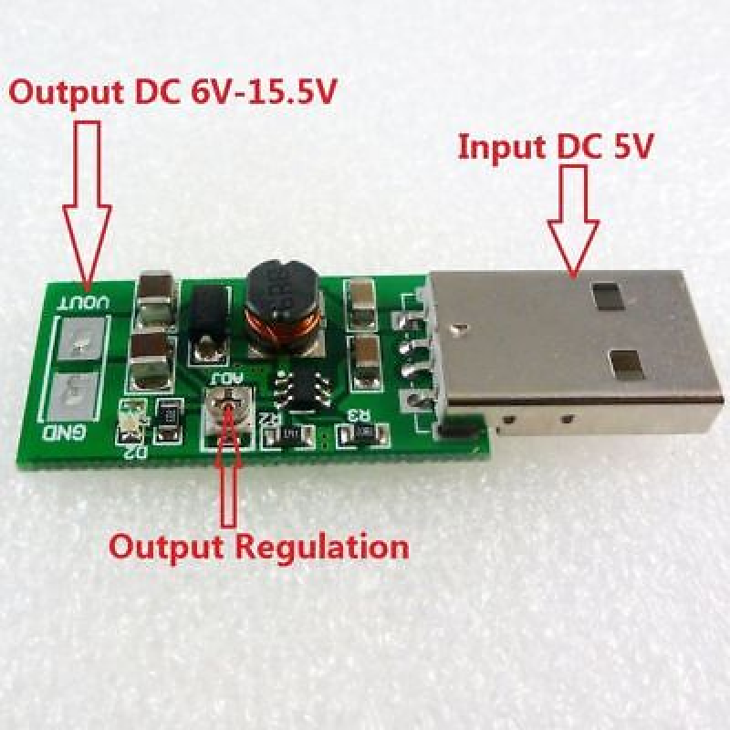 5V USB Input to 6-15V Adjustable Output DC DC Converter Step-up Boost Module