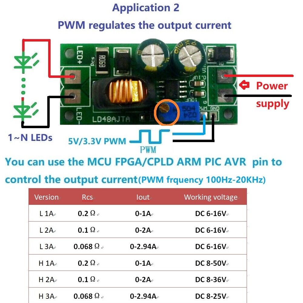 72W 2A DC 8-36V Adjustable Constant Current High Brightness LED Driver PWM