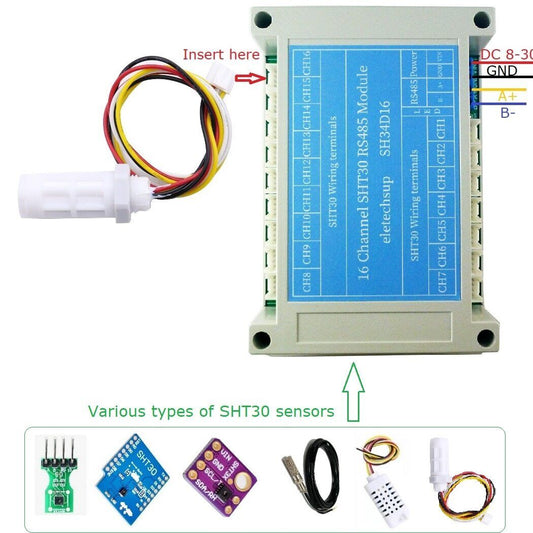 SH34D16 Digital Thermometer 16CH RS485 Temperature Humidity Collector Acquisition SHT30