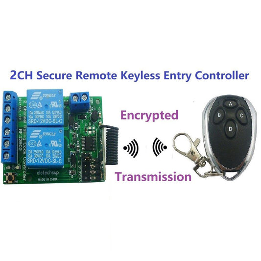 RF32B02 4 Remotes 1 Receiver Control DC 12V 2CH Wireless RKE Secure Remote Rolling Code