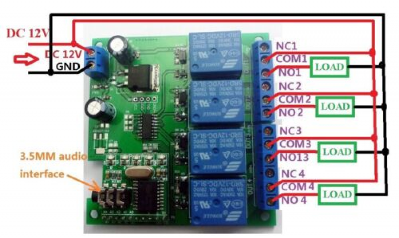 DC 12V 4CH DTMF Relay MT8870 Phone Voice Decoder Remote Controller Switch Module