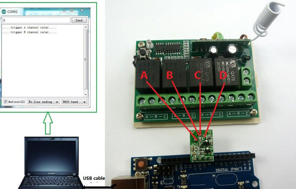 RF22A04 433M forArduno Remote Control UART PC USB RF Wireless Relay Controller PT2262 MC