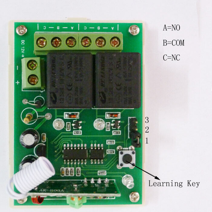 AK019 2 Switch EV1527 Encoder Keyfob 2 Ways Relay Receiver Controller 433.92MHZ DC12V