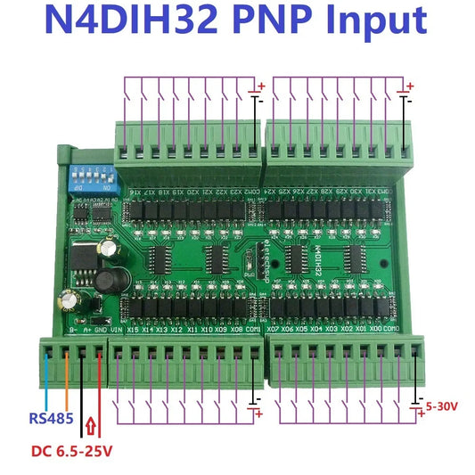 N4DIH32 N4DIM32 DC 12V 24V 32CH Optically Isolated Input PNP NPN Switch Digital Collector RS485 Modbus RTU Module