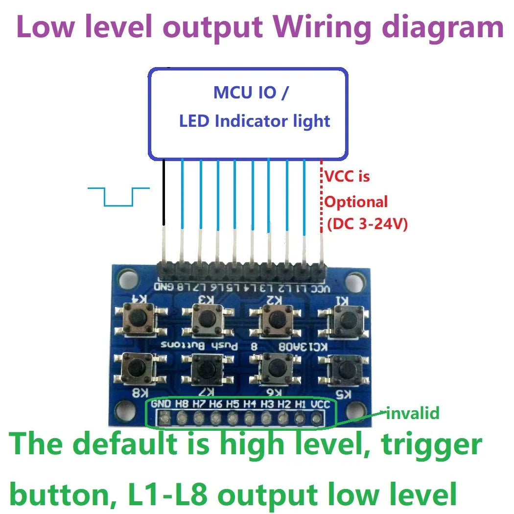 KC13A08 8-button Low High level Push Buttons module 8 Keyboard Keypad for Arduiuo DUE Breadboard Leonardo ZERO Tre Micro banana pi STM32