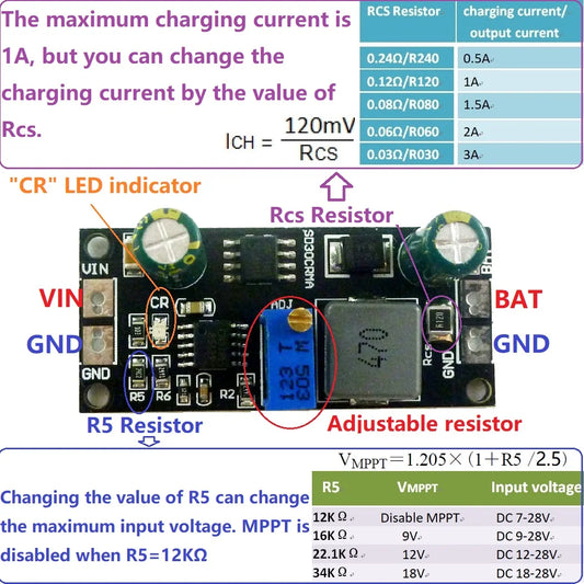 SD30CRMA MPPT 1A 3.2V 3.7V 3.8V 7.4V 11.1V 14.8V Lithium Battery Charger Module for 9V 12V 18V Solar panels