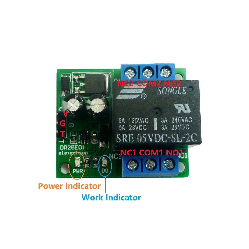 DR25E01 DC 5-24V 3-5A Flip-Flop Latch DPDT Relay Module Bistable Self-locking Double Switch Board for Arduiuo MEGA AVR LED