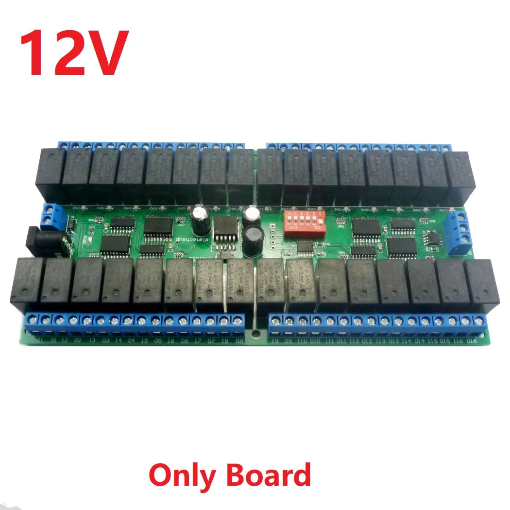 R421C32 DC 12V 24V 32ch Modbus RTU RS485 Relay Switch Board UART Serial port Module DIN Rail Box PLC expanding board