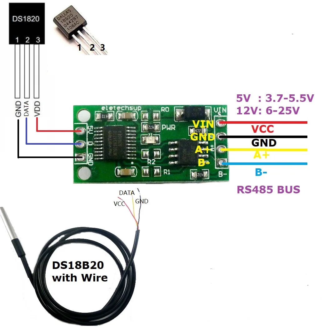 R46CA01 DS18B20 RS485 RS232 TTL Com UART Temperature Acquisition Sensor Modbus RTU for Arduiuo PC PLC MCU