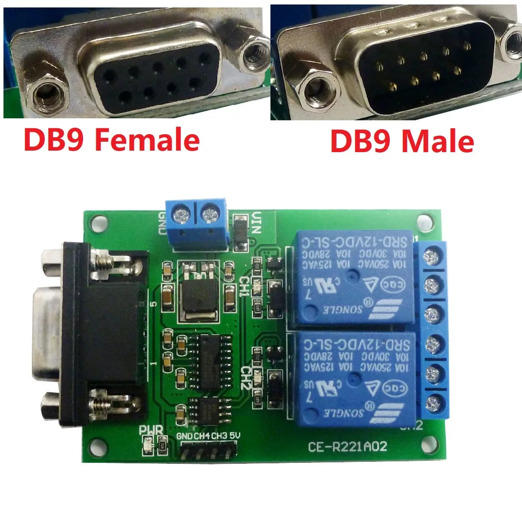 DB9 Female/Male RS232 UART Switch Board DC 12V 232 Relay Module for PLC LED Motor