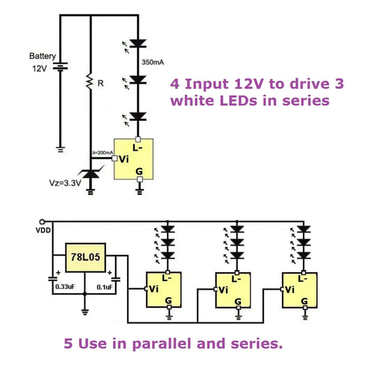 LDC350MA Ultra-small DC 3V 3.3V 3.7V 5V 260/350mA Constant Sink Current Multifunction LED Driver Board Parallel & series applications