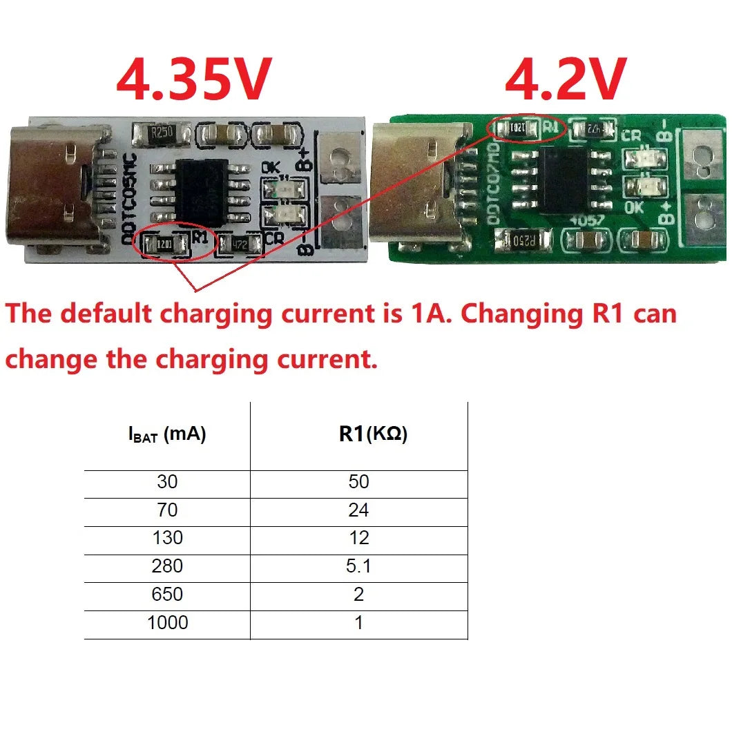 DDTC07MD DDTC07MC 1S Type-C To 4.2V 4.35V Step-down Buck LiPo Polymer Li-Ion Charger for 3.7V 3.8V 18650 Lithium Battery