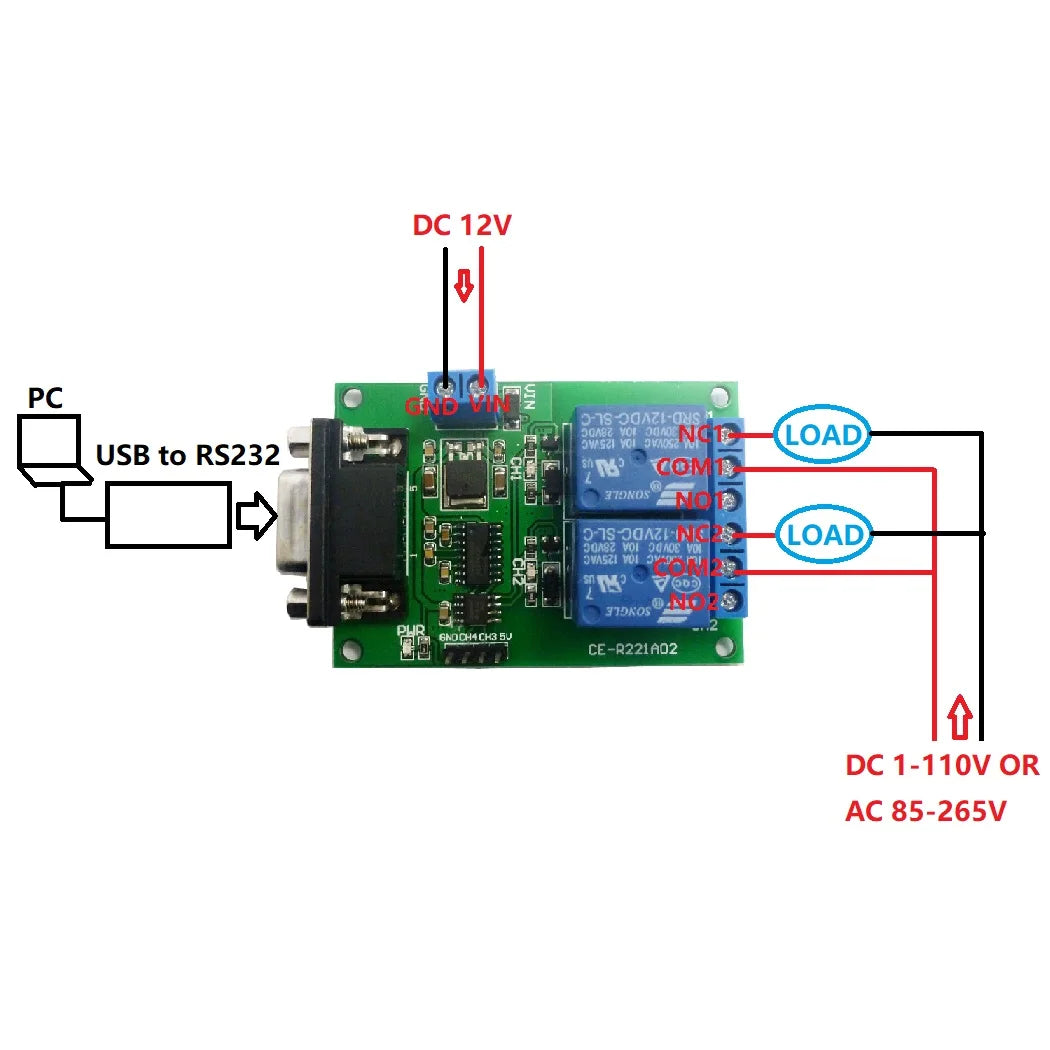 DB9 Female/Male RS232 UART Switch Board DC 12V 232 Relay Module for PLC LED Motor