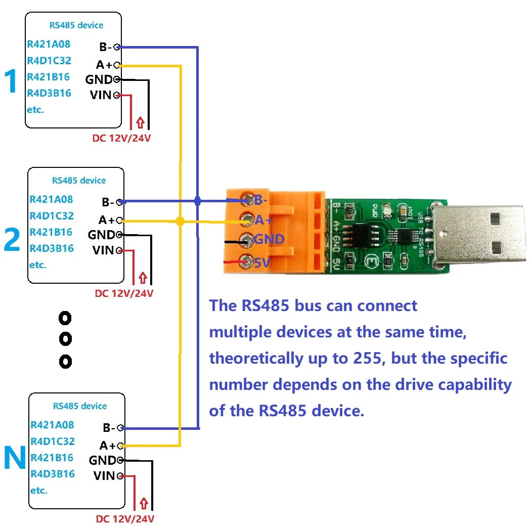 UD68B01 USB to RS485 Bus Converter Module CH340 Industrial grade IC SP485 for Arduiuo NANO PLC MCU Modbus Relay Board